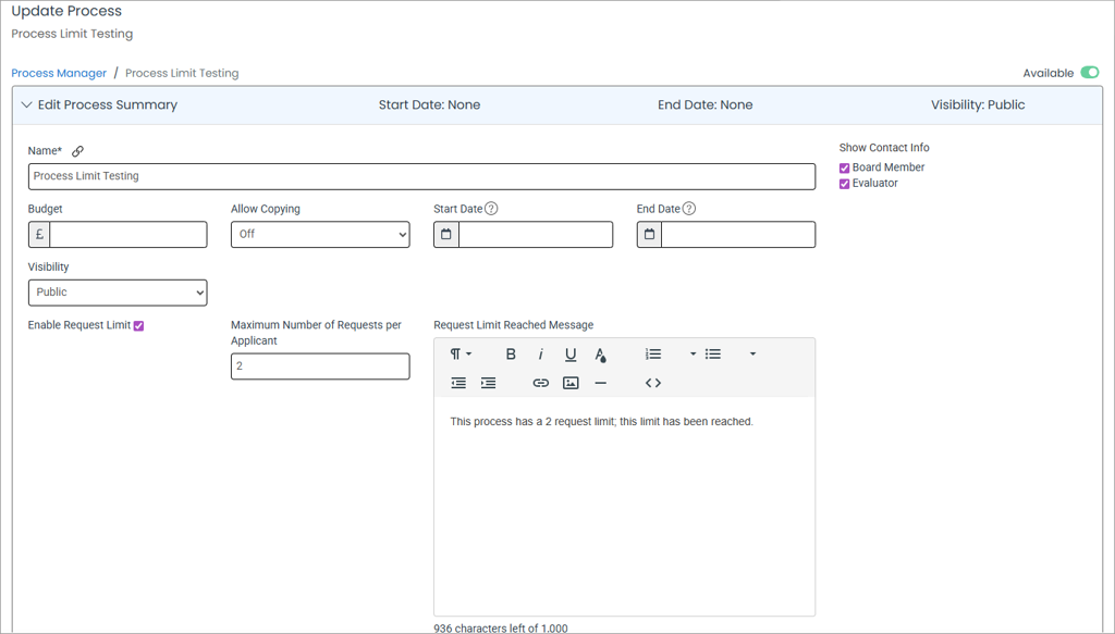 enable request limit checkbox