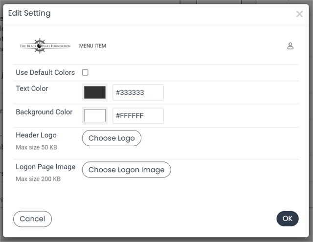 branding setting window