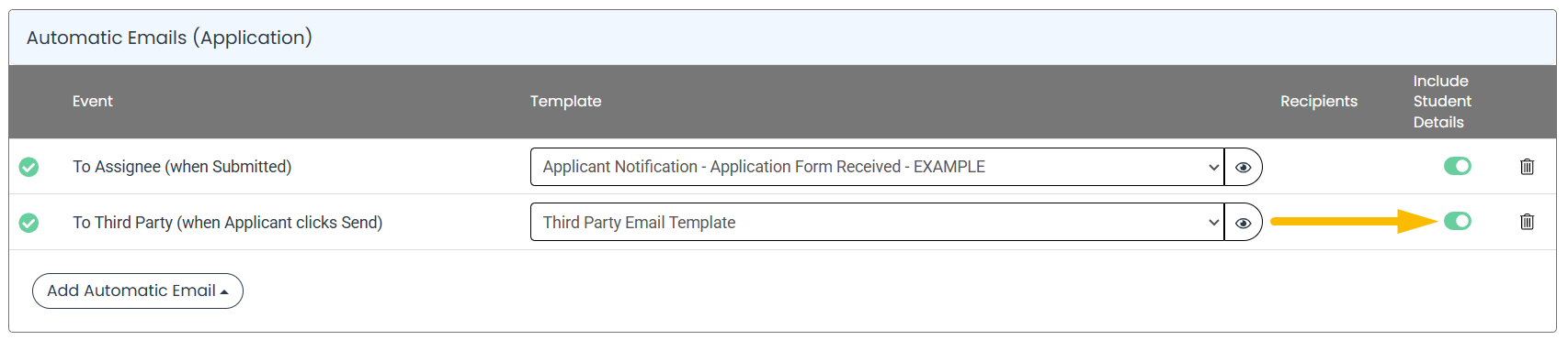include applicant details toggle