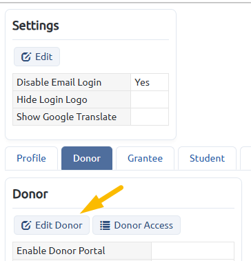 edit donor settings