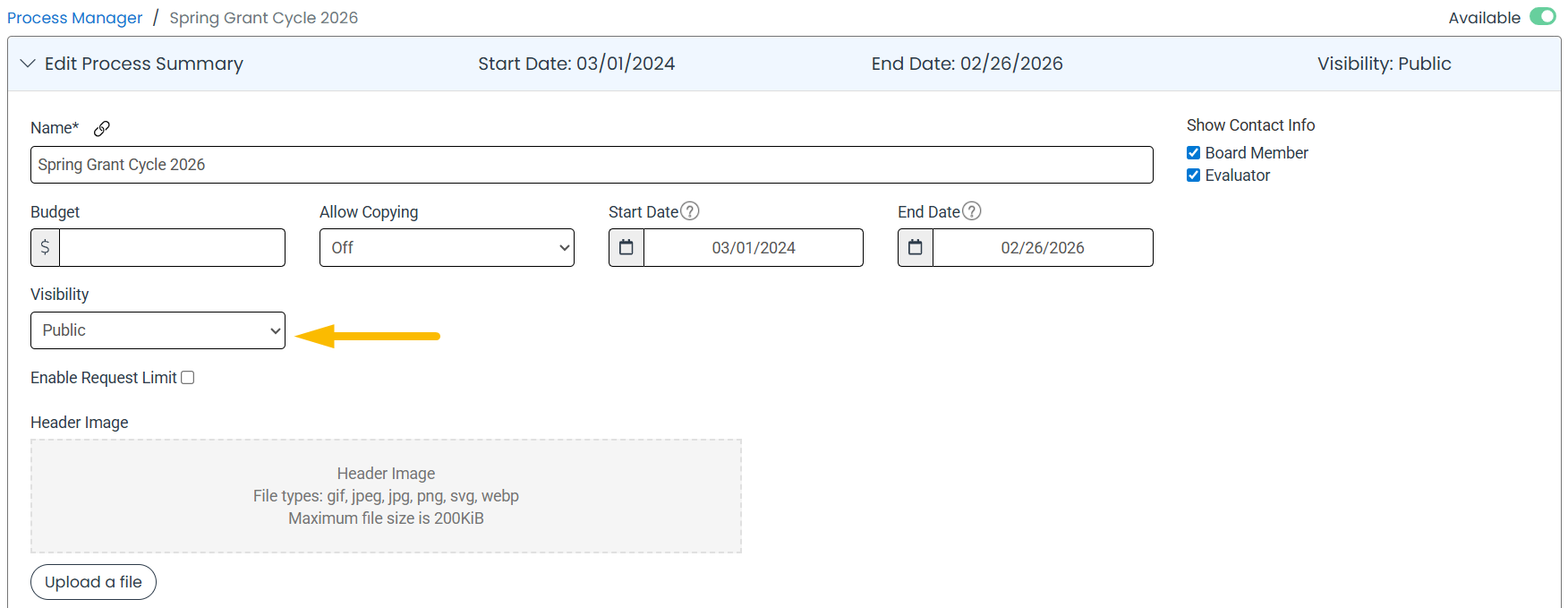 Visibility drop-down