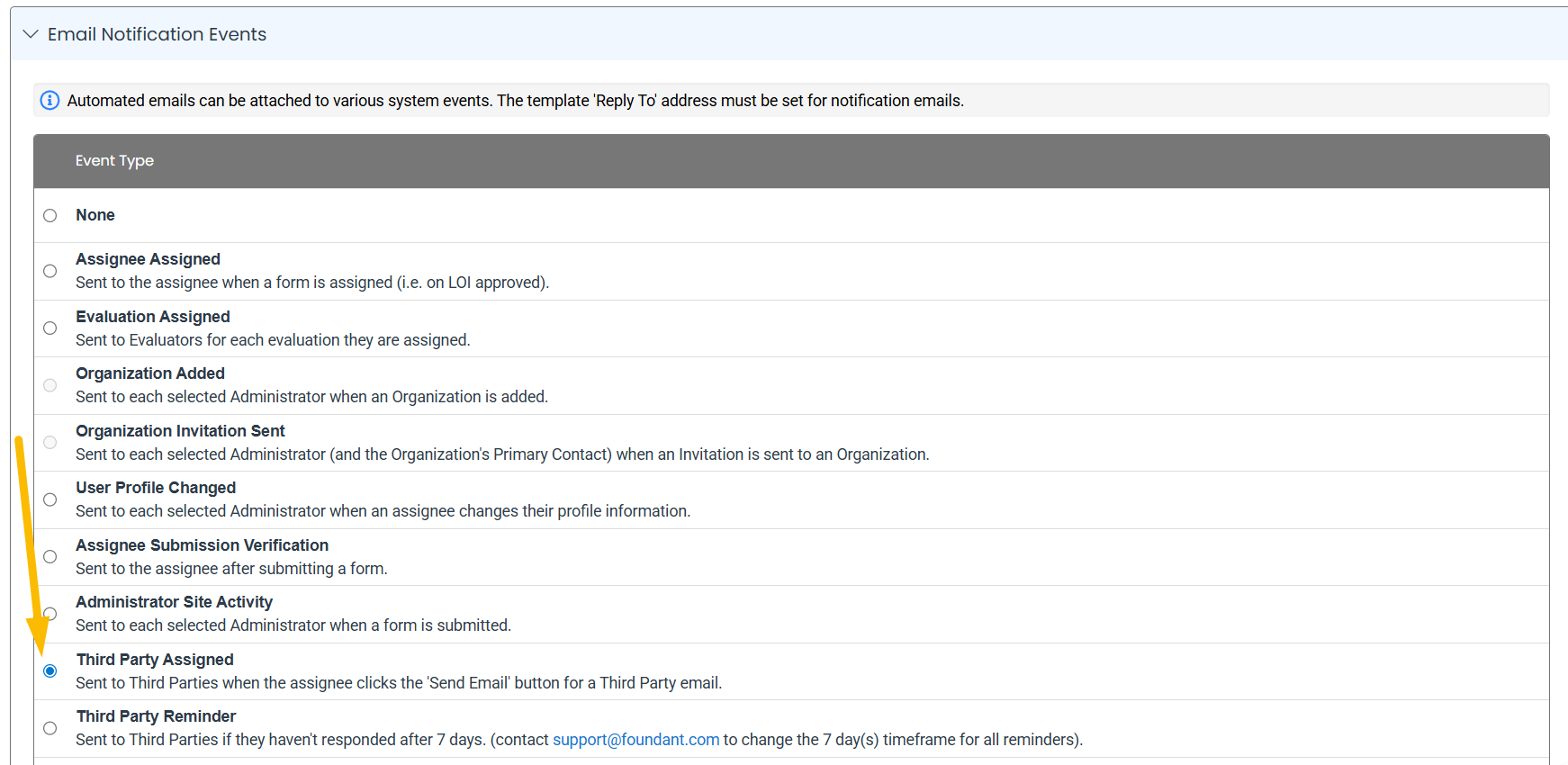 third party assigned radio button