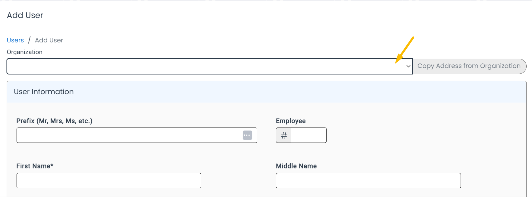 organization drop down menu