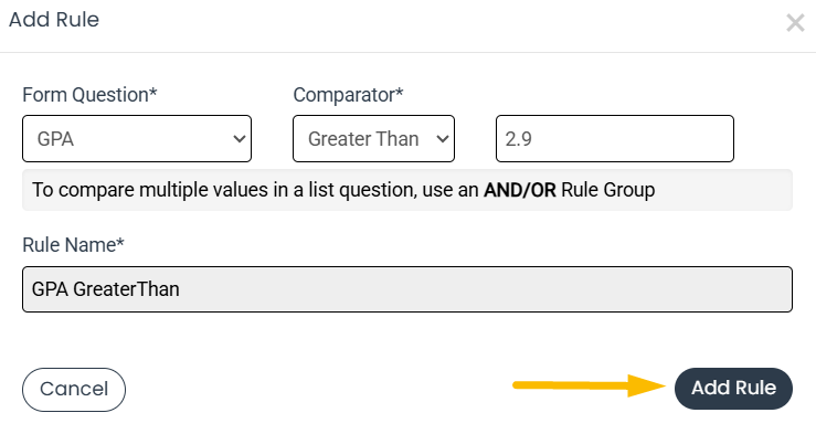 add rule button