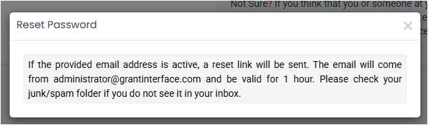 password reset modal