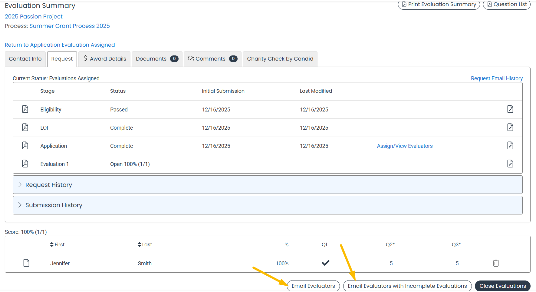 email evaluator option buttons