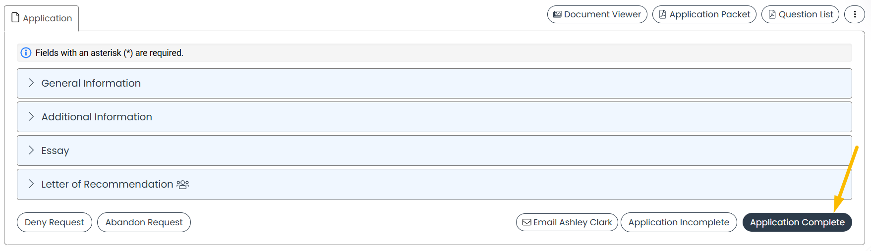 application complete button