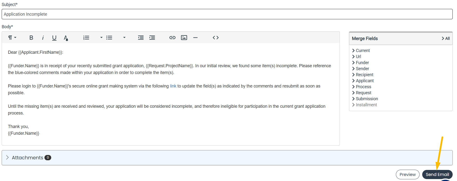send email button