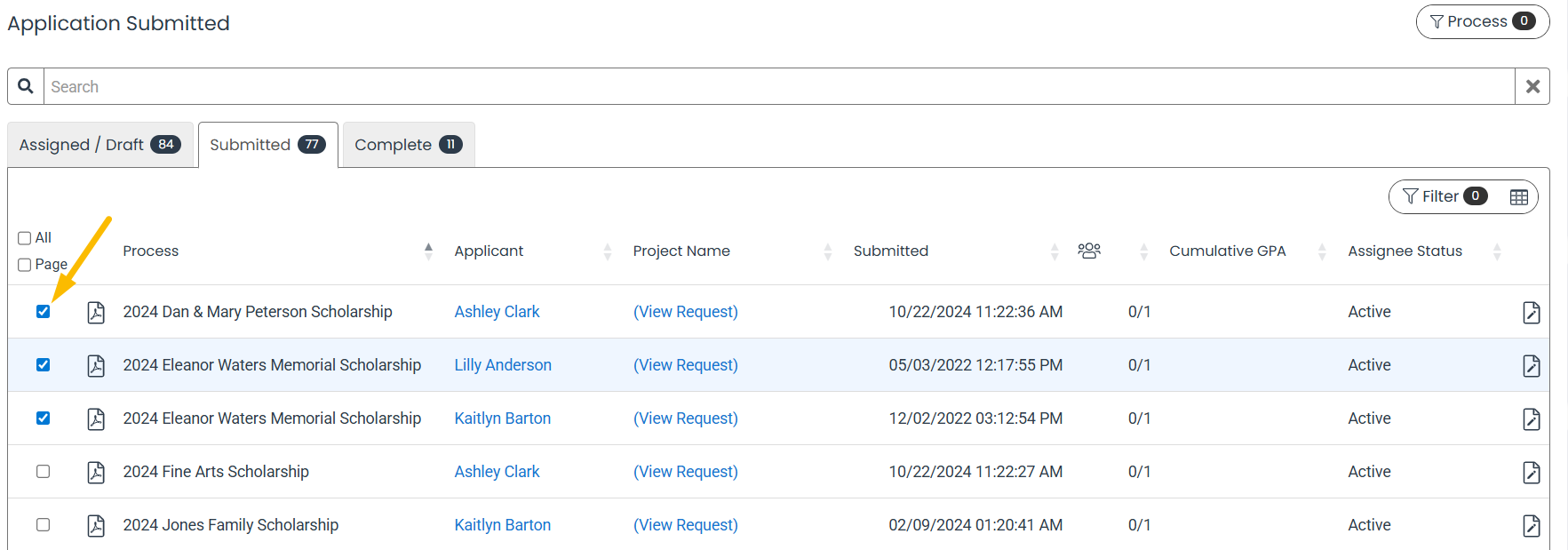 request checkbox