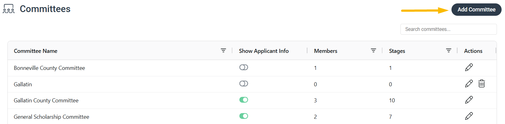 Add Committee button