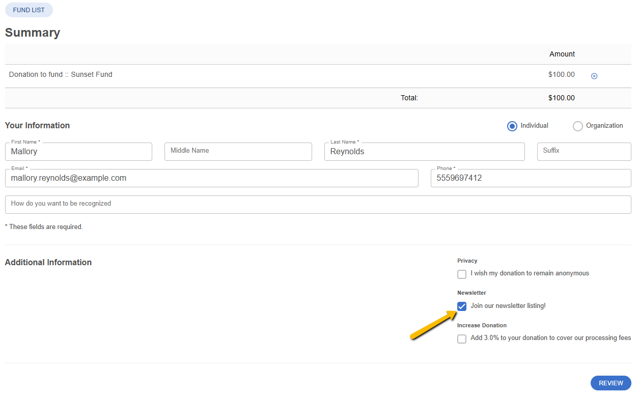 newsletter checkbox
