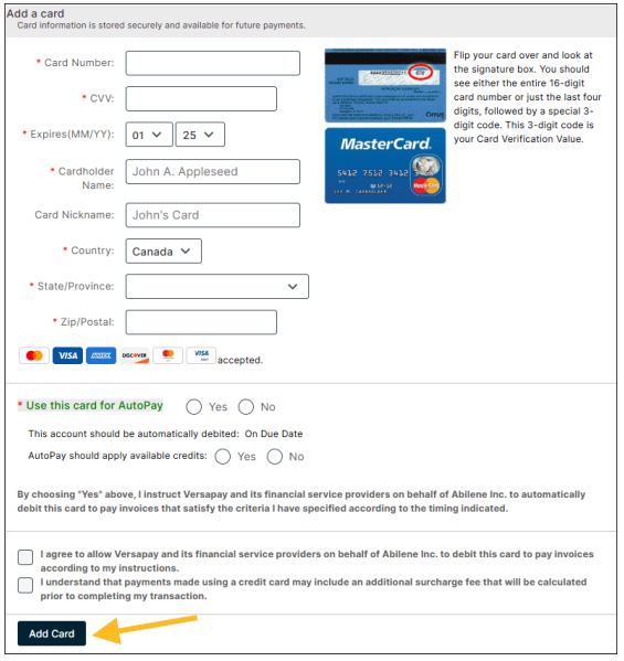 add card button