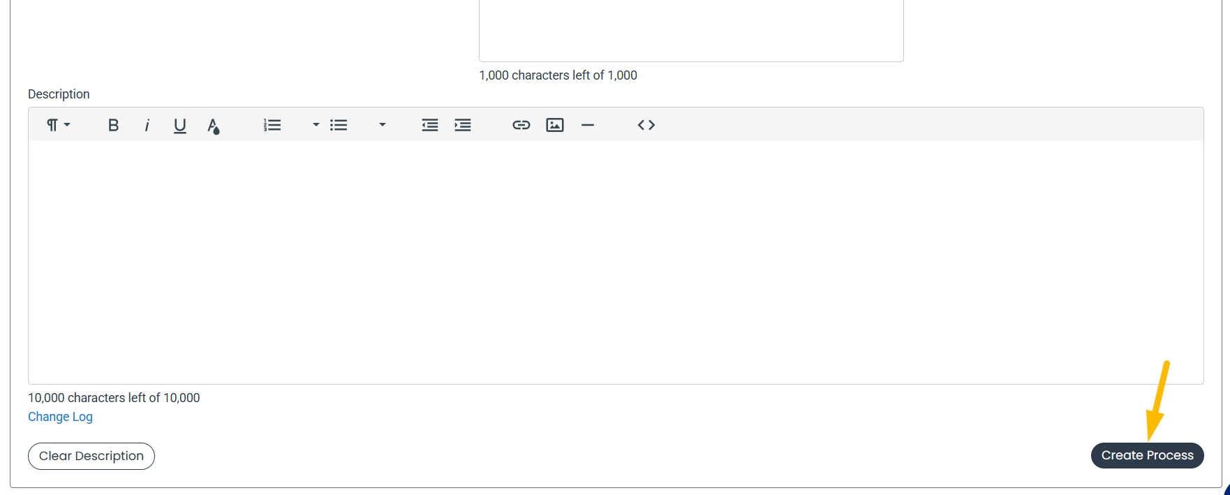 Create Process button