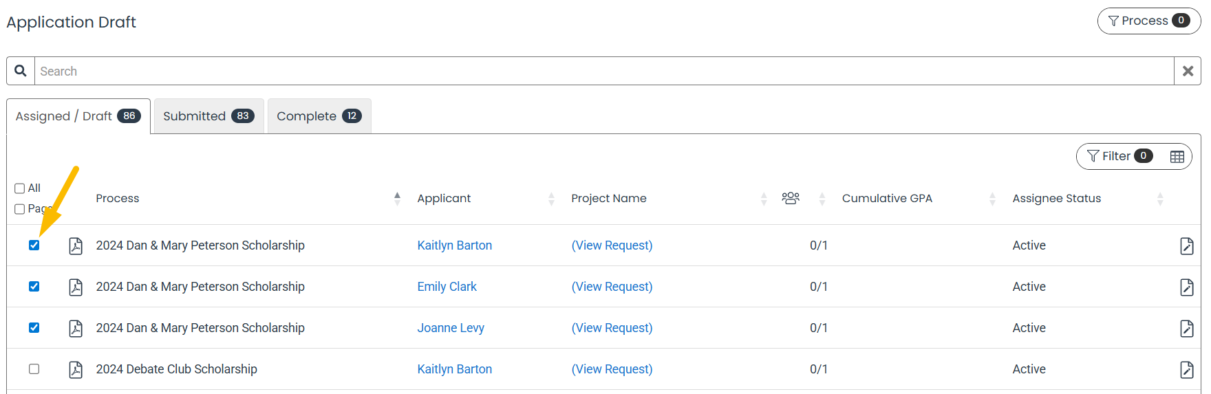 checkbox for requests