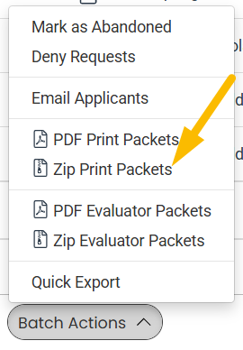 zip print packets batch action