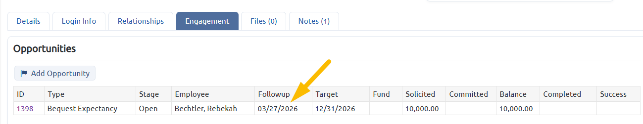 follow up date open task