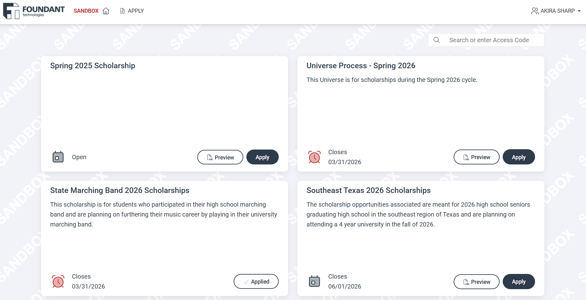 Apply page