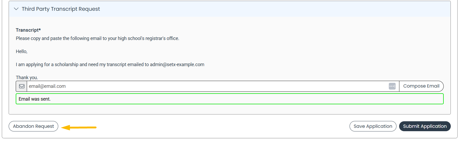 Abandon Request button