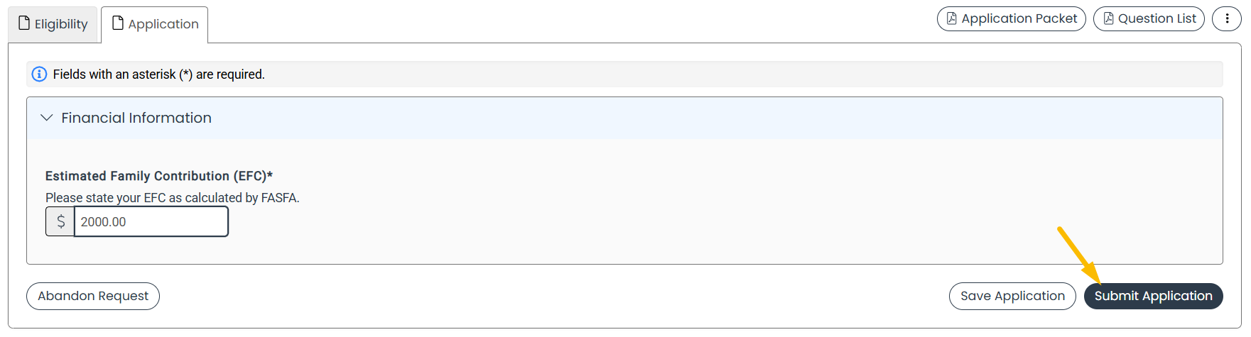 Submit Application button