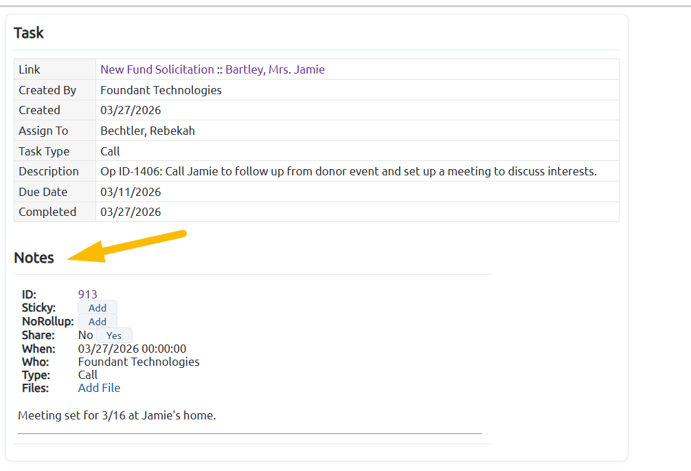 initial call task note
