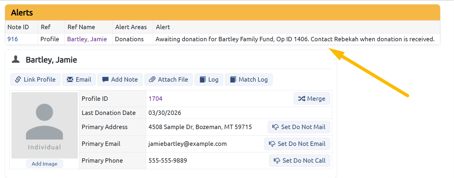 note alert donations