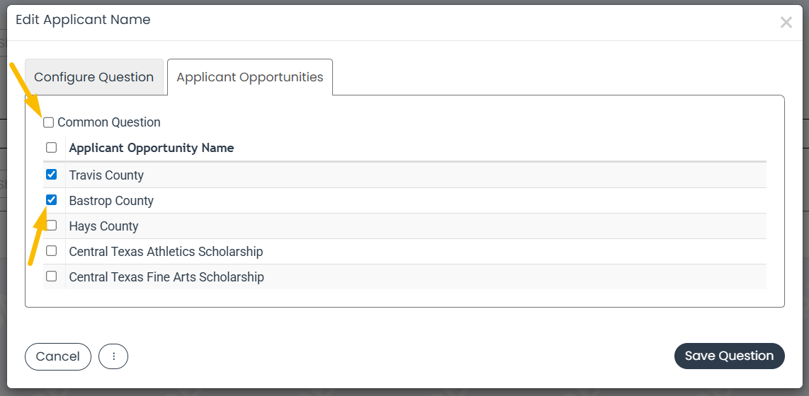 Opportunity checkboxes