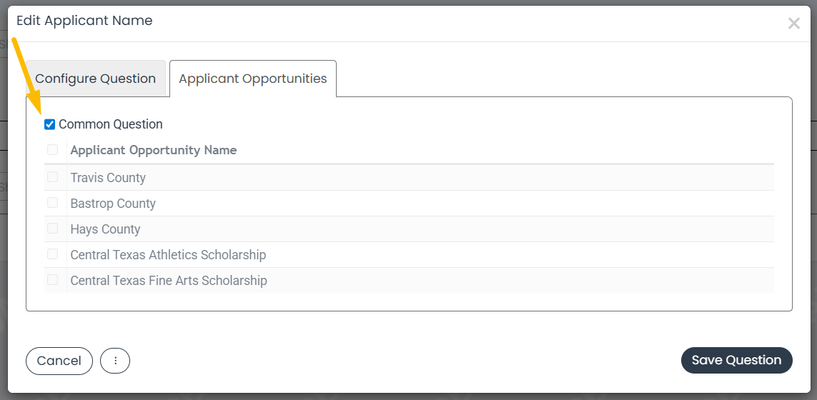 Common Question checkbox