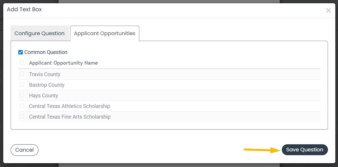 Save question button