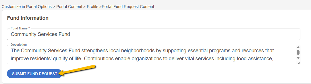 fund request form and submit button