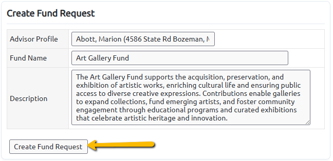create fund request button