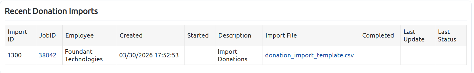 recent donation imports