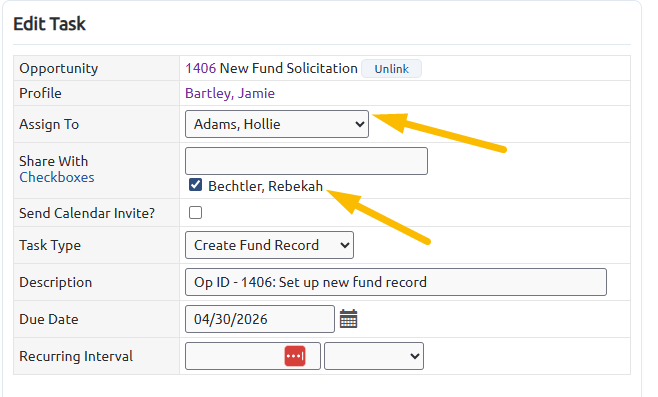create fund task shared