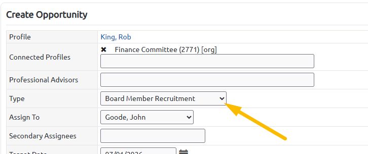 board member opportunity type selected