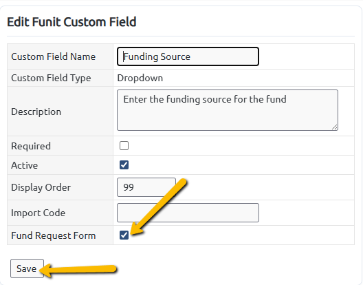 request form box and save button