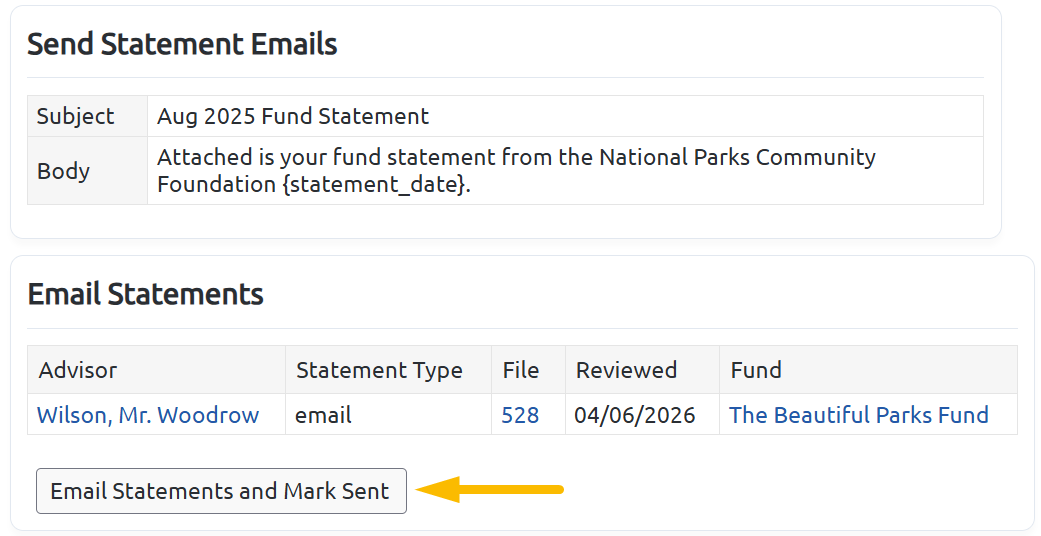email statements and mark sent