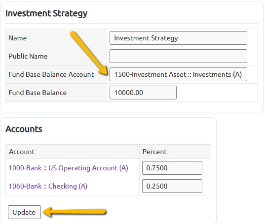 fund base balance fields and update button