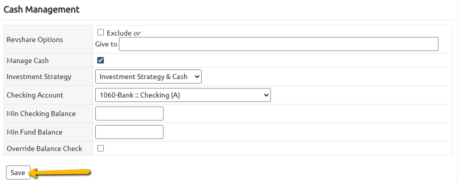 fund settings and save button