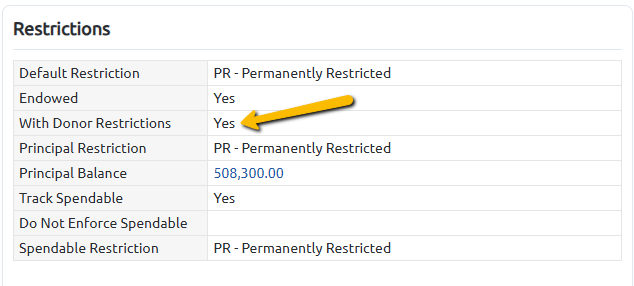 with donor restrictions field