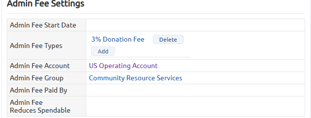 admin fee settings
