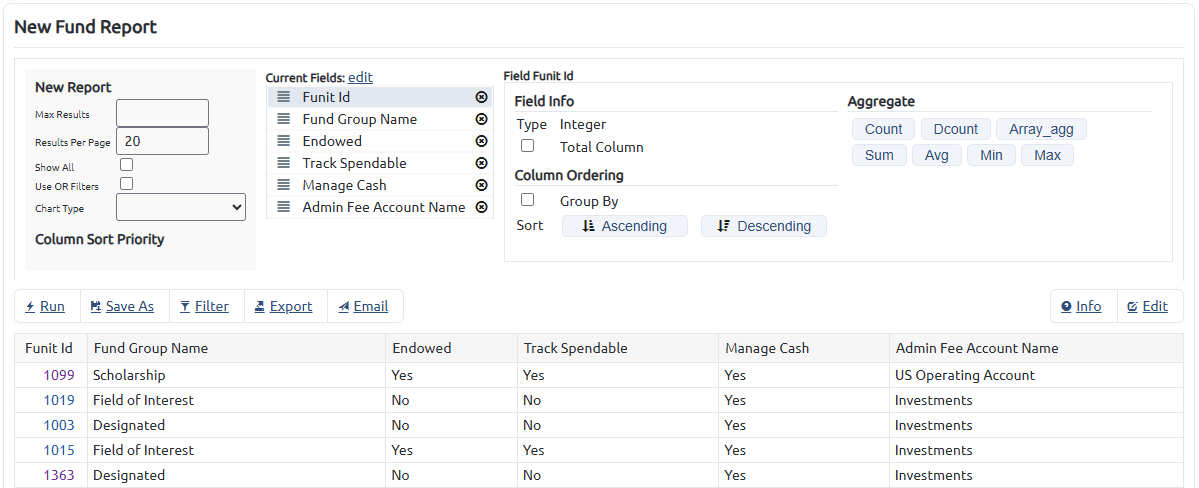 custom report for funds