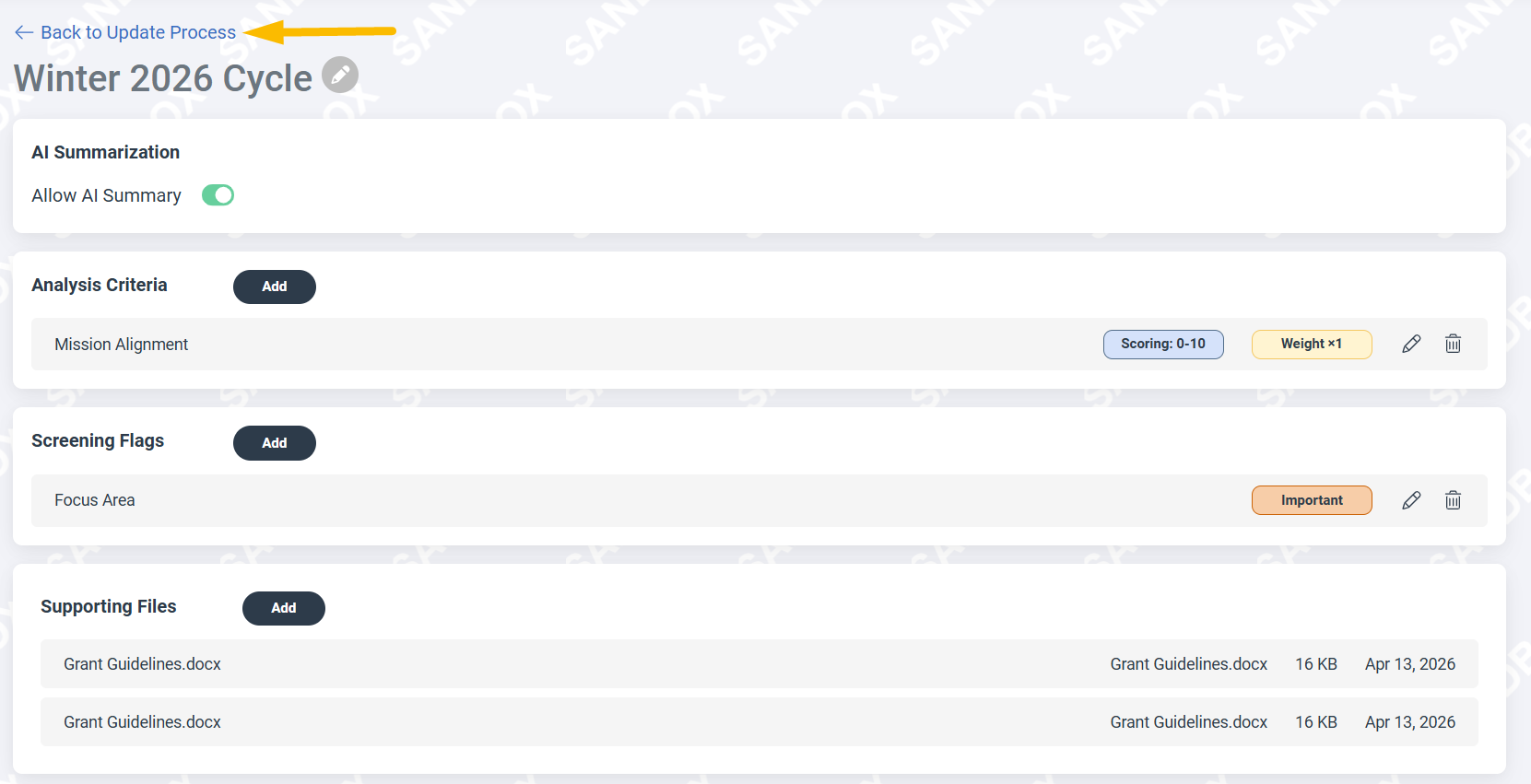Back to update process link