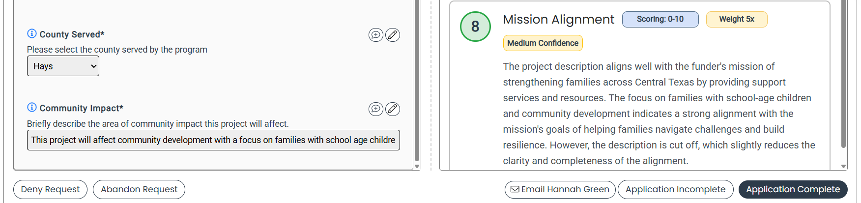 Application action buttons
