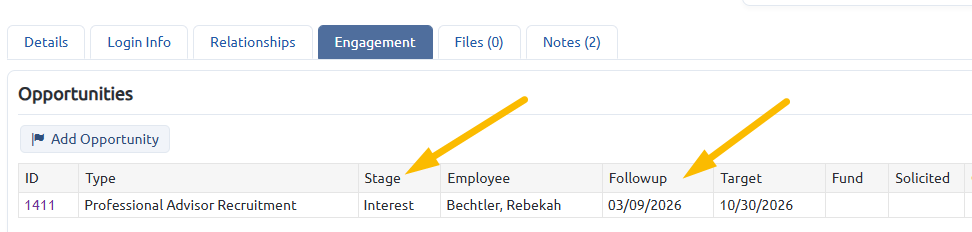 Professional advisor engagement tab