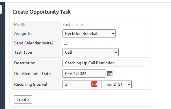 Professional advisor recurring task