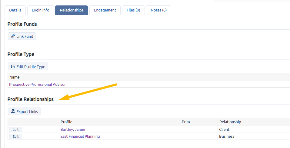 Professional advisor profile link all clients