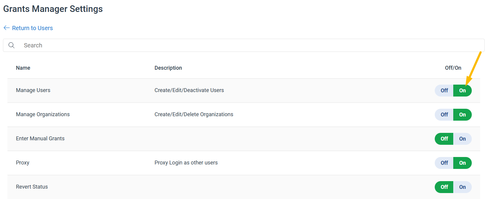 Grants Manager settings