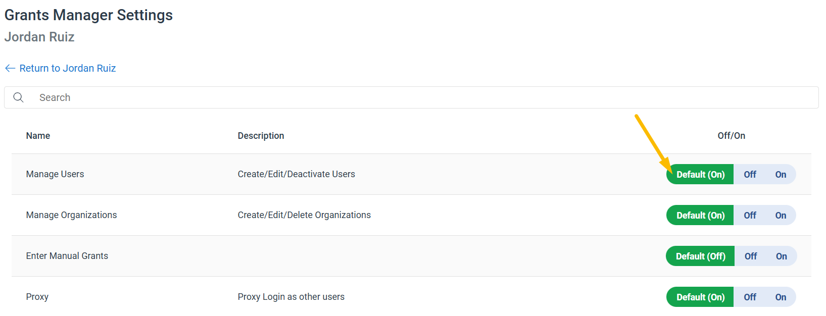 Grants Manager Settings