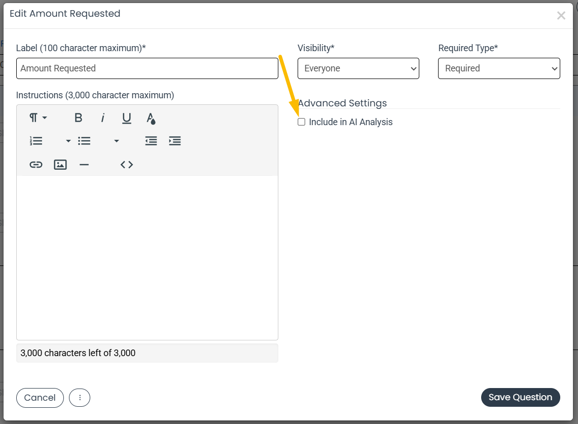 Include in AI analysis checkbox