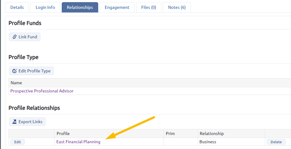 Professional advisor link to firm
