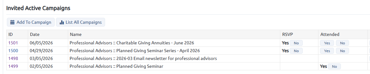 Professional advisor campaign engagement
